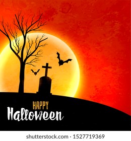 halloween full moon on red sky scary background