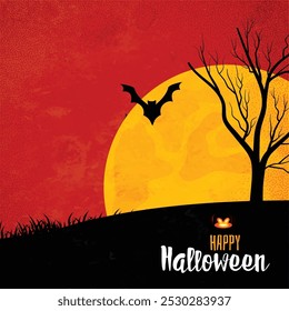 Halloween full moon on red sky scary background	