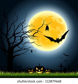 Halloween full moon party at night background  vector illustration