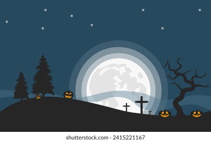 Halloween Full moon, Pumpkins, trees, Graveyard,  