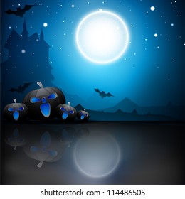 Halloween de fondo nocturno a plena luz de la luna con calabazas aterradoras. EPS 10.