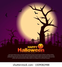 Halloween Fullmoon background template design vector for banner, invitations, greeting cards and backgrounds. Vector illustration.