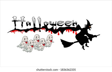 Halloween Fullmoon Banner, Witch, Haunted House, Pumpkins and Bats.