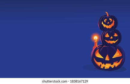 Halloween Fullmoon Banner, Witch, Haunted House, pumpkins patch, and Bats.Happy Halloween purple banner trick or treat with a full moon Vector illustration Flat design