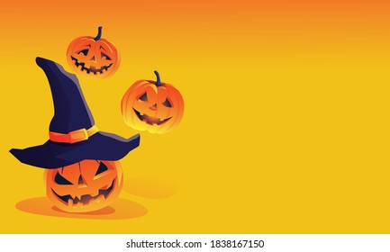 Halloween Fullmoon Banner, Witch, Haunted House, pumpkins patch, and Bats.Happy Halloween purple banner trick or treat with a full moon Vector illustration Flat design