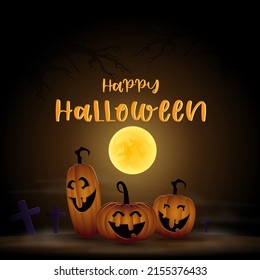 Halloween Fullmoon Banner, Witch, Haunted House, Pumpkins and Bats.