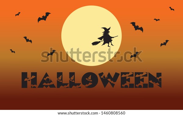 Halloween Fullmoon Banner Witch Haunted House Stock Vector