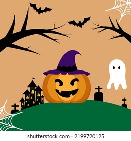Halloween Fullmoon ,Haunted House, Pumpkins and Bats.