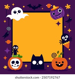 Halloween Fun Frame: Cute and spooky Halloween characters surround a blank space, perfect for adding your own text or images.