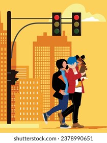 Halloween Fun: LGBTQ+ Parents and Kids in Everyday Life - Two Moms Carrying Their Daughter in Halloween Costume Through the City