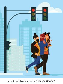 Halloween Fun: LGBTQ+ Parents and Kids in Everyday Life - Two Dads Carrying Their Daughter in Halloween Costume Through the City
