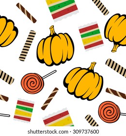 halloween fun pattern with delicious sweets for children