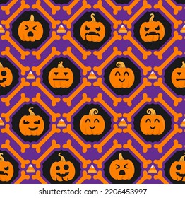 Halloween Fun Spooky Smiling Pumpkin Jack O Lantern And Bone Pattern