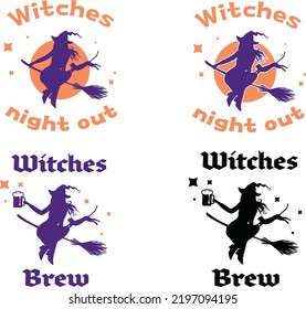 Halloween fun t-shirt witches design, Halloween night out, Witches brew design, cut design, silhouette.