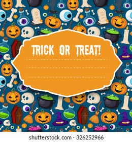 Halloween funny background. Halloween collection. Set of Halloween symbol. Funny and creepy seamless pattern background.