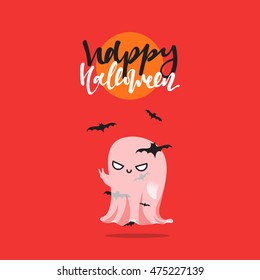 Halloween, funny cartoon characters ghost. Doodle cute characters for holiday happy Halloween. Icons mythical creatures. Isolated vector illustration