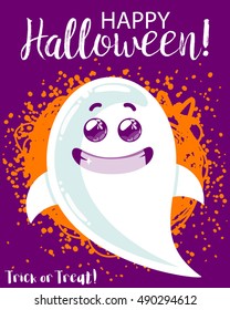 Halloween funny cartoon ghost. Design for poster or flyer