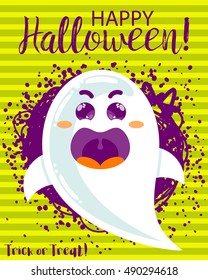 Halloween funny cartoon ghost. Design for poster or flyer