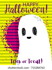 Halloween funny cartoon ghost. Design for poster