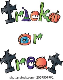 Halloween Funny Cartoon set of hand drawing characters Trick or Treat