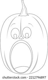 Halloween funny cartoon style vector. Orange pumpkin with surprised face for your design for the holiday Halloween. Halloween pumpkin outline isolated vector.