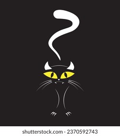 Halloween funny cat isolated icon on black background. Vector illustration.