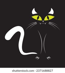 Halloween funny cat isolated icon on black background. Vector illustration.