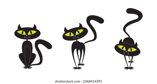 Halloween funny cat set collection in various positions isolated icon. Vector illustration.