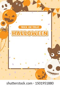 Halloween funny character balloons vector frame.