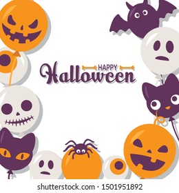 Halloween funny character balloons vector frame.