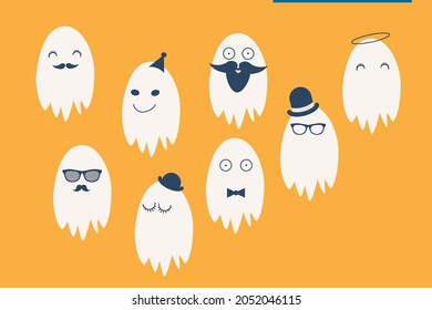 Halloween funny character ghost. Isolated vector illustration