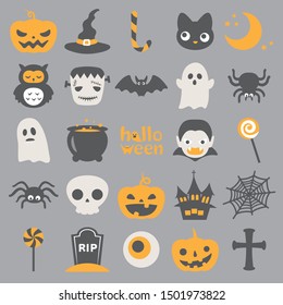 Halloween funny character vector icon set.