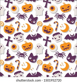Halloween funny character vector seamless pattern.