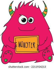 Halloween funny cute Monster. Vector illustration. Kids cartoon character symbol. Emblem isolated on white background.