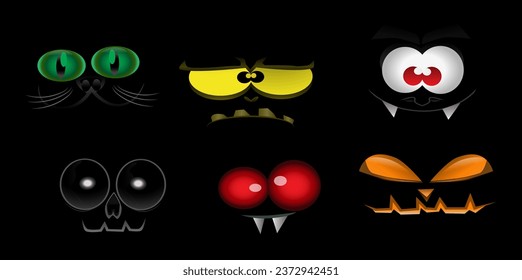 Halloween funny faces set.isolated on black. party decoration design