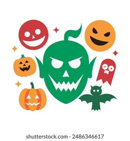 Halloween funny faces vampire monster werewolf and mummy. Vector illustration isolated