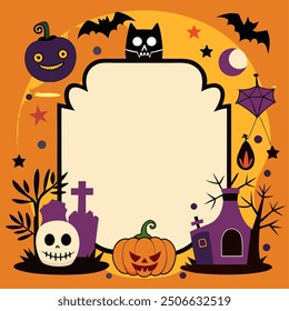 Halloween Funny Frame: Cute and spooky Halloween characters surround a blank space, perfect for adding your own text or images.