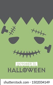 Halloween funny Frankenstein vector greeting card.