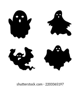 Halloween funny ghost black and white set 