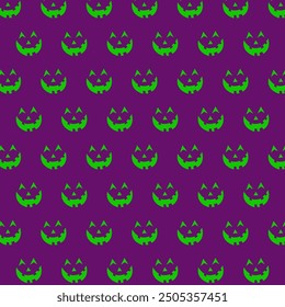 Halloween Funny Ghost Faces Pattern. Purple and Green Theme. Scary Monsters Decoration. October Season Symbol Decor