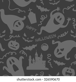 Halloween funny ghost seamless pattern in black and gray