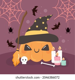 halloween funny pumpkin with hat