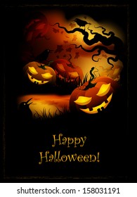 Halloween Funny Pumpkin At Night In The Forest