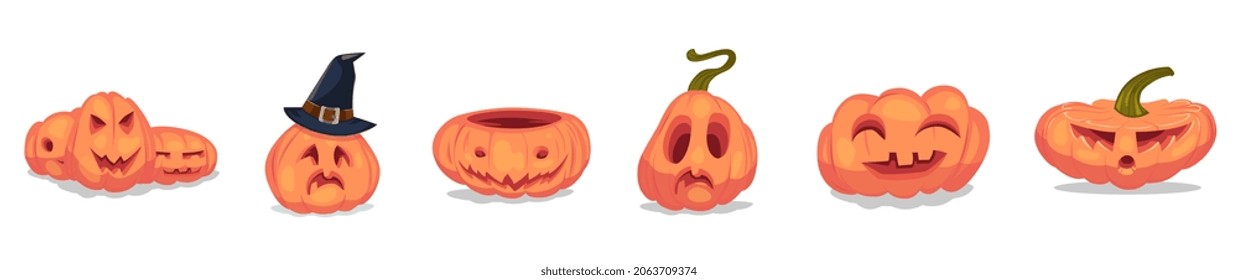 Halloween funny Pumpkins set isolated on white background. Halloween vector illustration.