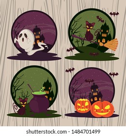 Halloween funny and scary cartoons set of round icons ,vector illustration graphic design.