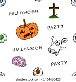 halloween funny seamless pattern ghost pumpkin grave