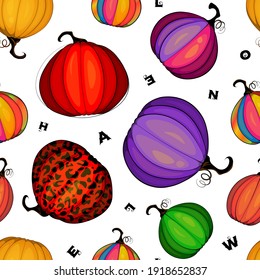 Halloween con graciosas siluetas de calabazas. Vector.