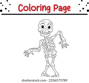 Halloween  funny skeleton coloring page for children. Black and white vector illustration for coloring book