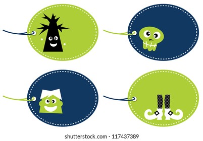 Halloween funny tags set isolated on white