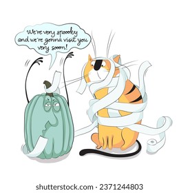 Calabaza y gato divertidos vectores de la ilustración de Halloween 